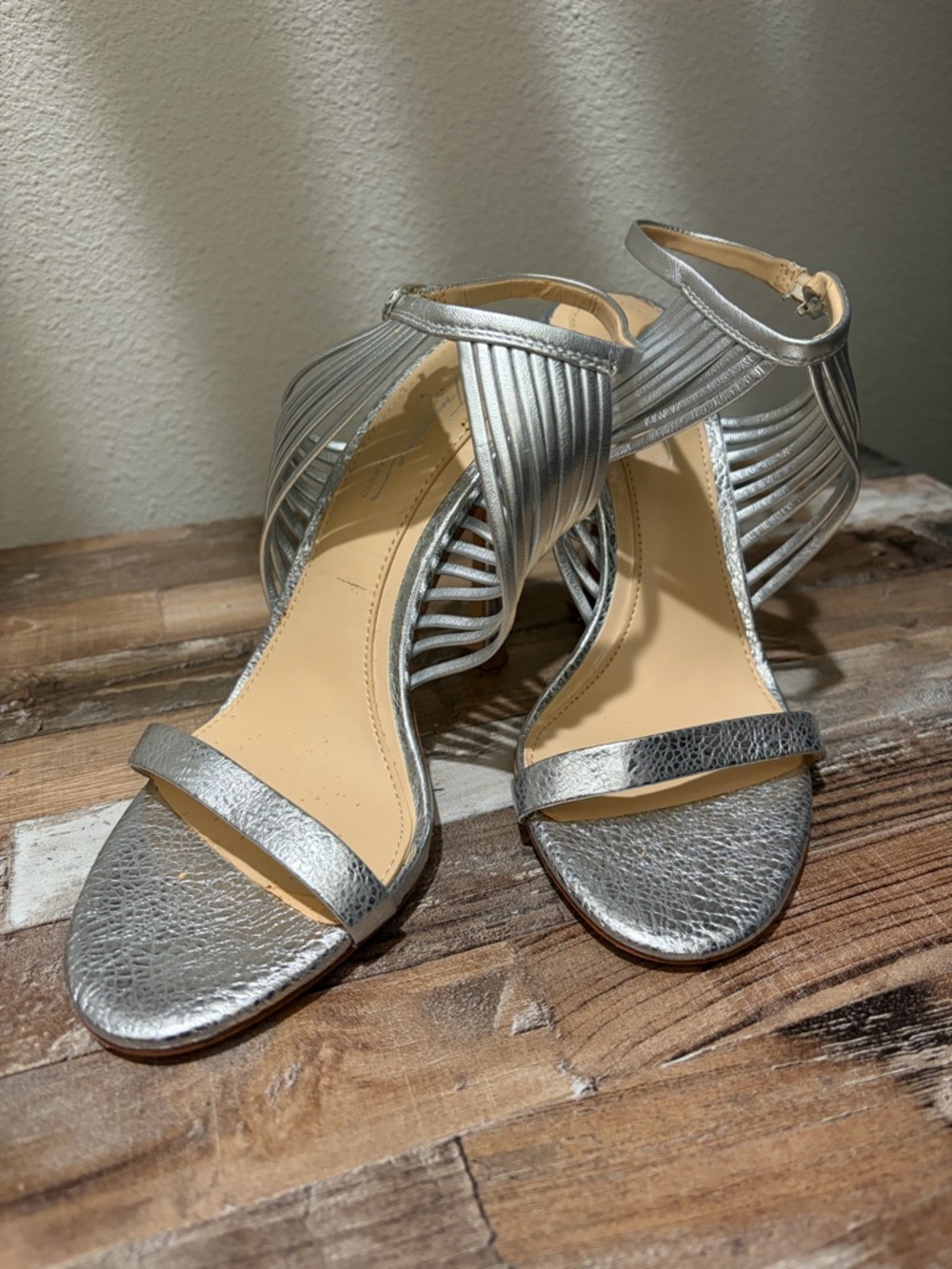 Sexy Metallic Silver Strappy Women's Heels.